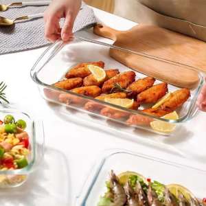 Oven Safe Borosilicate Glass Baking Tray Dish Pan Container With Cover