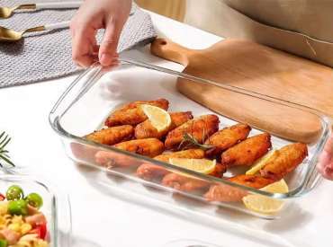 Oven Safe Borosilicate Glass Baking Tray Dish Pan Container With Cover