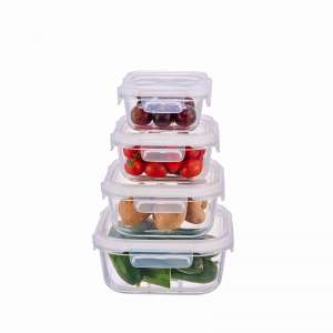 CONSING fast delivery on stock 4pcs square glass container set with locking lids