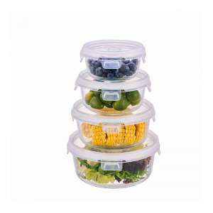 CONSING fast delivery on stock 4pcs round glass container set with locking lids