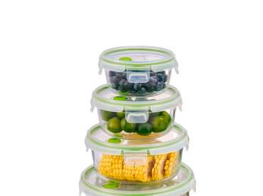 Round Glass food storage container with vented lid