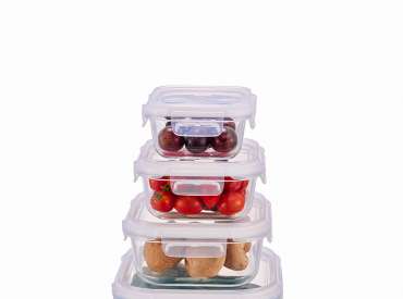 CONSING fast delivery on stock 4pcs square glass container set with locking lids