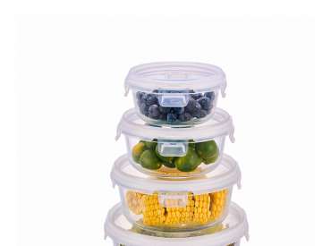 CONSING fast delivery on stock 4pcs round glass container set with locking lids