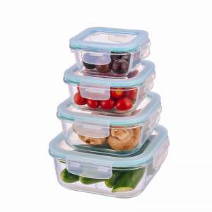 Square Glass Food Storage Containers with Airtight Snap Locking Lids BPA Free