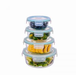 Round Glass Food Storage Containers with Airtight Snap Locking Lids BPA Free