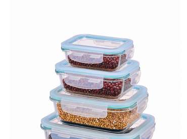 Rectangular Glass Food Storage Containers with Airtight Snap Locking Lids BPA Free