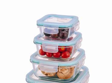 Square Glass Food Storage Containers with Airtight Snap Locking Lids BPA Free