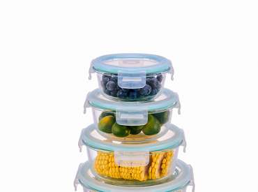 Round Glass Food Storage Containers with Airtight Snap Locking Lids BPA Free