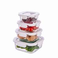 Square High Borosilicate Glass Food Storage Container With Glass Lid