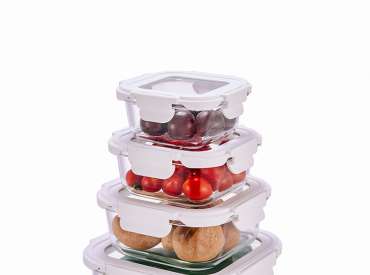 Square High Borosilicate Glass Food Storage Container With Glass Lid